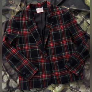 Vintage 100% wool Red, Black Plaid Blazer